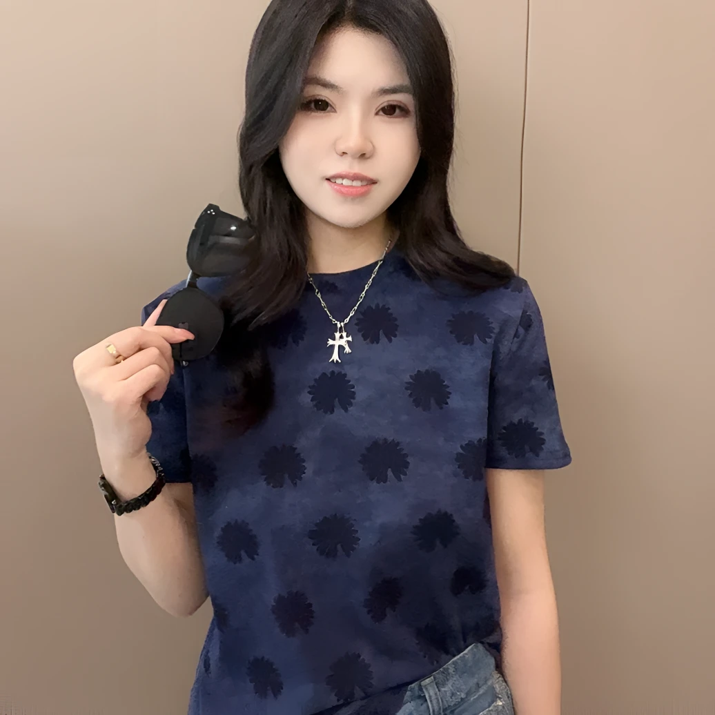 【SOLO】2025夏季新款 满印花洋气 短袖T恤女修身显瘦时尚休闲3162