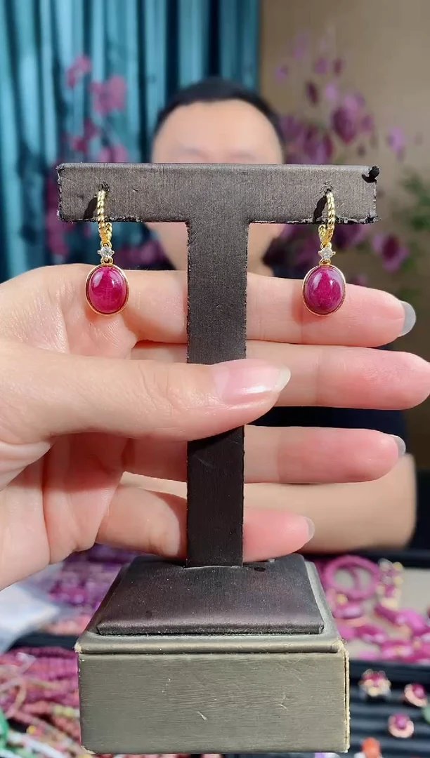 耳饰银S925镶嵌红宝石223