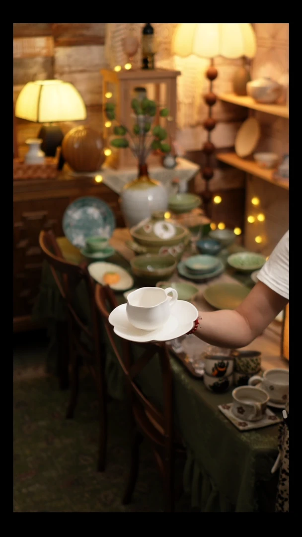 瓷片蔓心手工陶瓷杯子一套