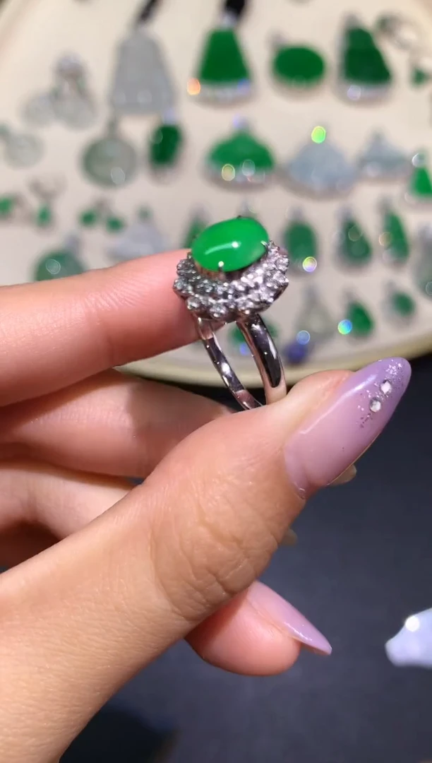 翡翠戒指18K金镶嵌戒指A173|6800