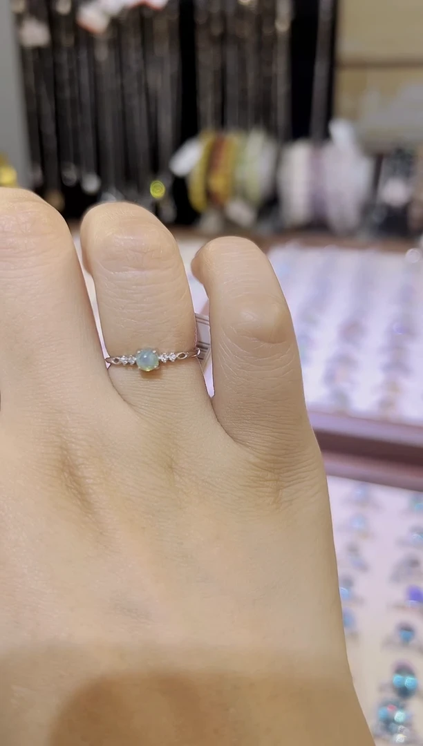 戒指银S925镶嵌月光石月光石戒指