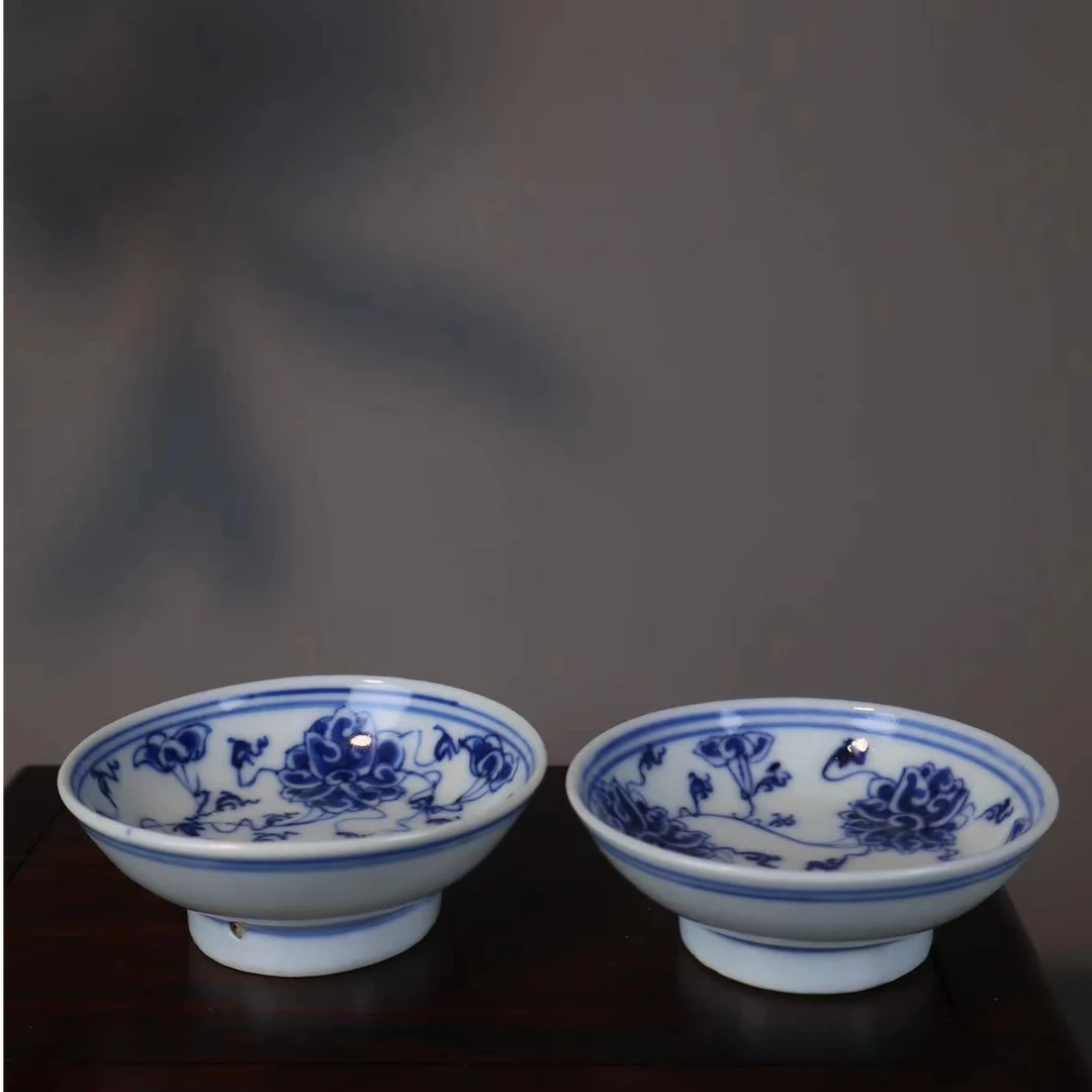 34:清光绪青花缠枝莲纹碟一对