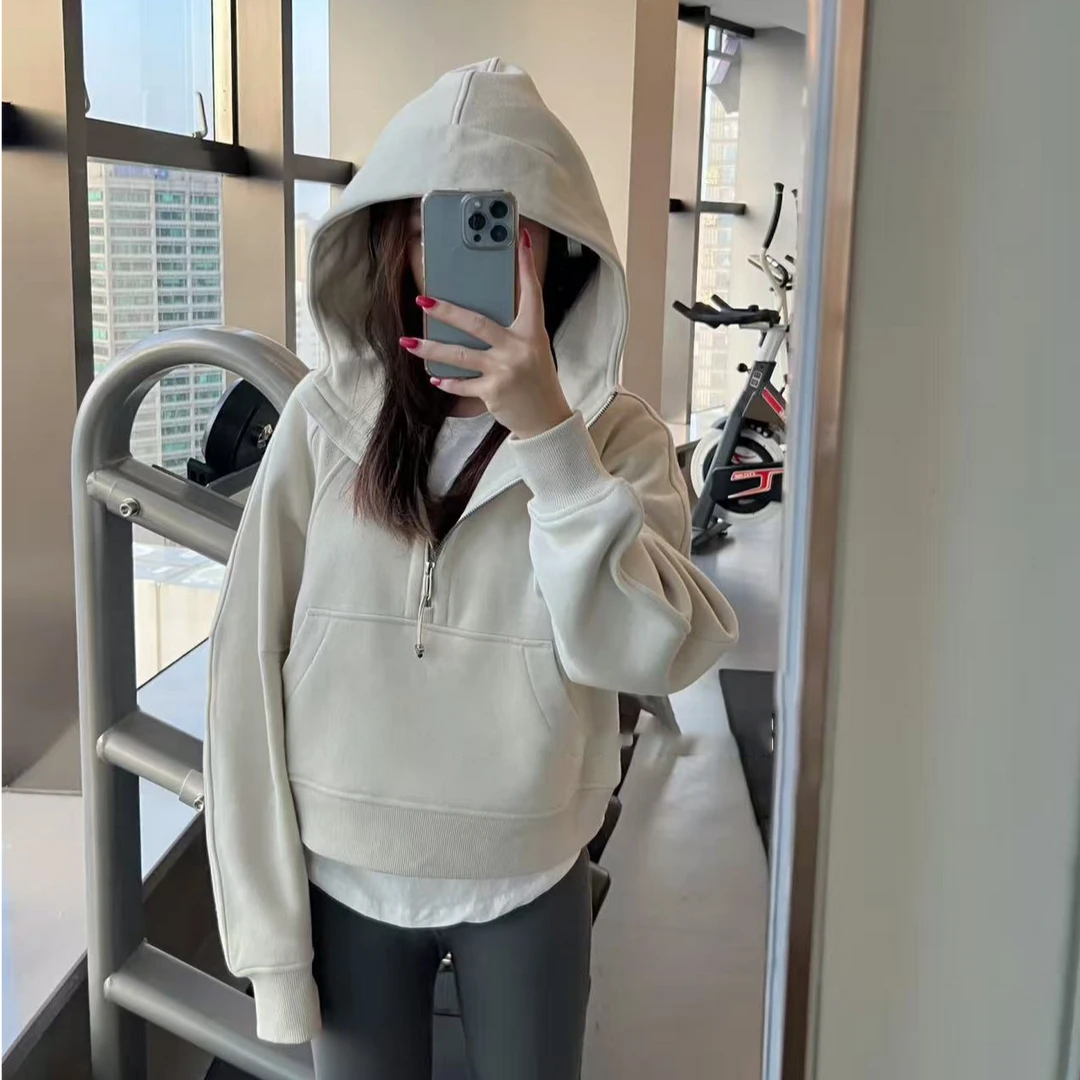 Scuba半拉链卫衣瑜伽服运动短款秋冬连帽衫时尚健身宽松外套139