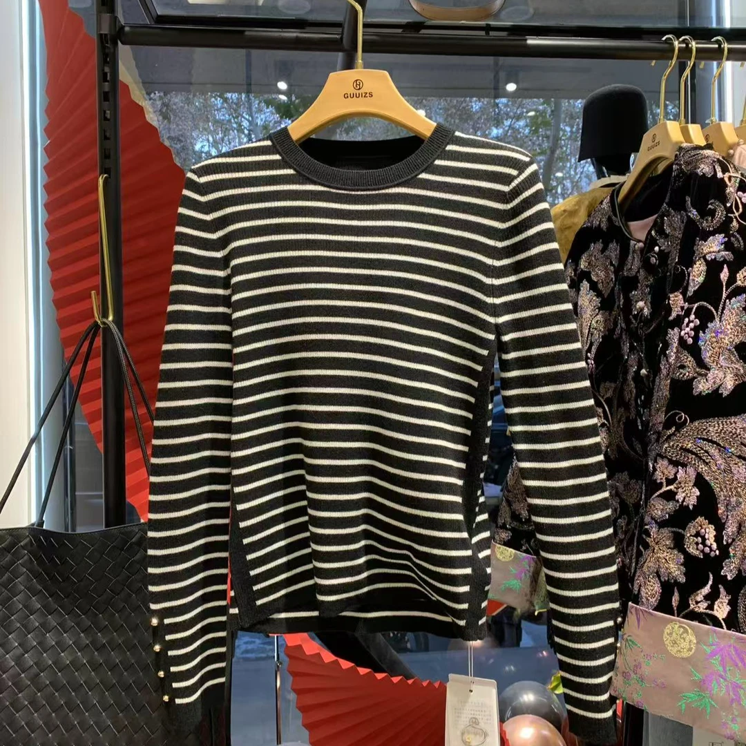 黑白条针织衫8217