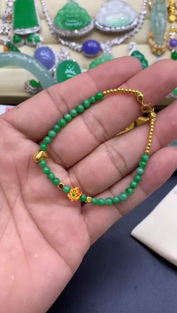 足金镶嵌手链翡翠187-中国好珍宝