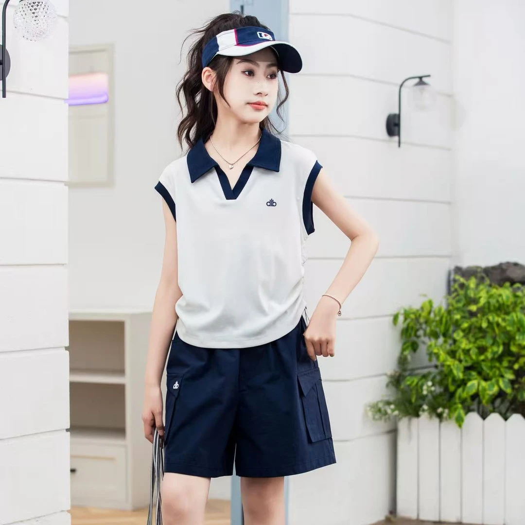 夏季新款女大童休闲短裤无袖套装常绪2526