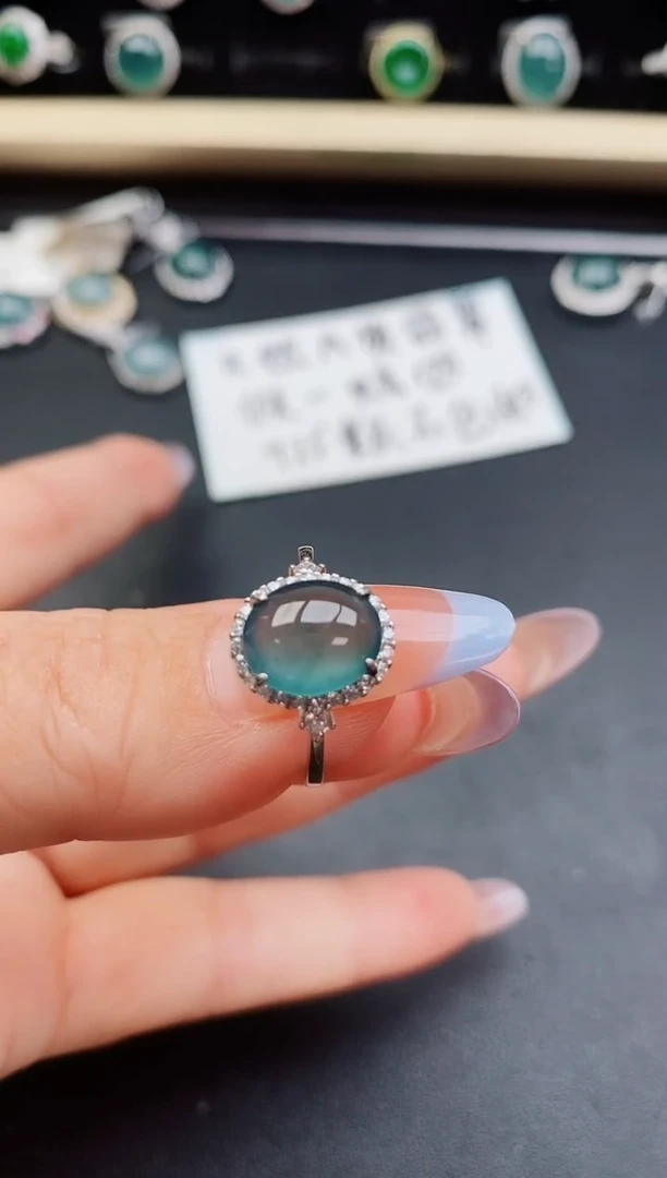 翡翠戒指银S925镶嵌08050