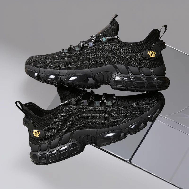 2025春夏透气网面运动鞋黑色男女同款网面鞋夜光全掌气垫跑步鞋