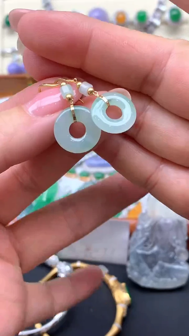 【闪购商品】翡翠耳饰18K金镶嵌92-天然翡翠