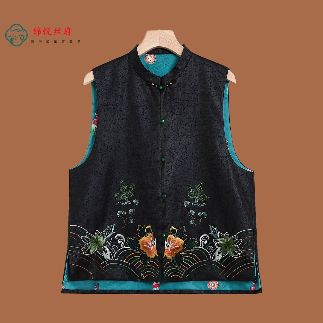 [双花]新中式国风重工刺绣双面双穿双花绣韵马夹