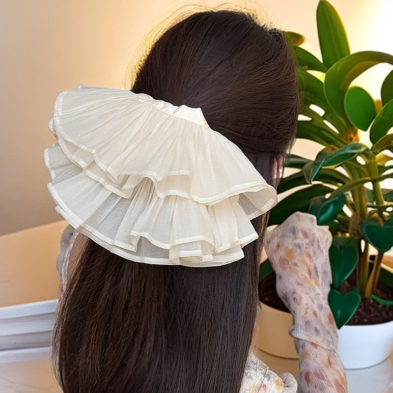 超大褶皱双层发圈气质网纱大肠圈高级感复古头绳头饰百搭发饰