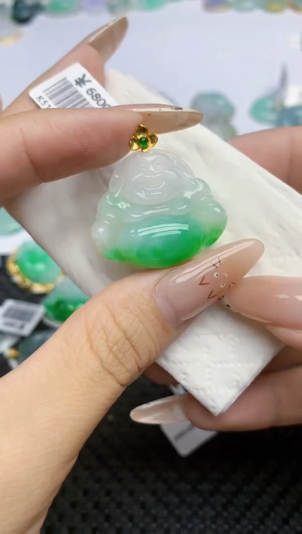 翡翠18K金镶嵌颈饰355   天然翡翠A货