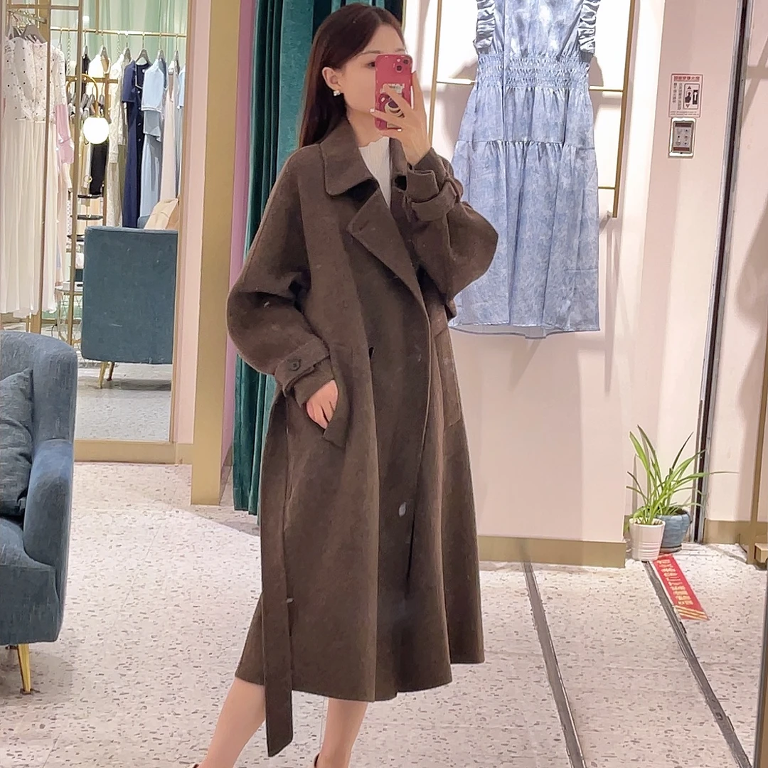 【若谷专属】 CHICHY休闲长款毛呢冬季大衣翻领毛呢外套CDAD007253