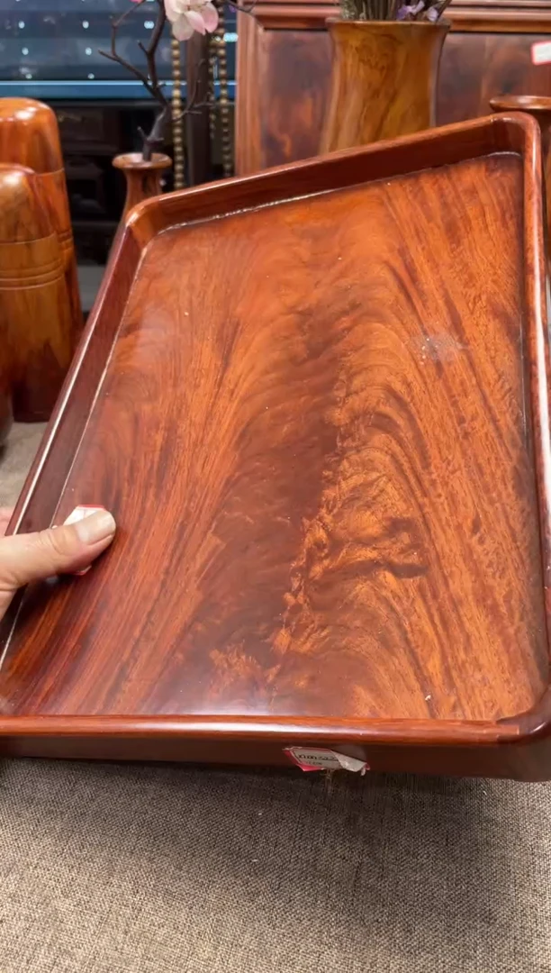 【闪购商品】大果紫檀（缅甸花梨）木艺缅花文盘34.5/24.8