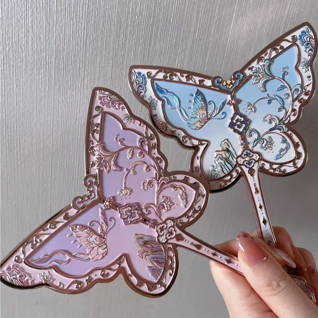 花知晓八周年蝴蝶手持镜子渐变蓝色紫色小巧可爱精致国风手拿
