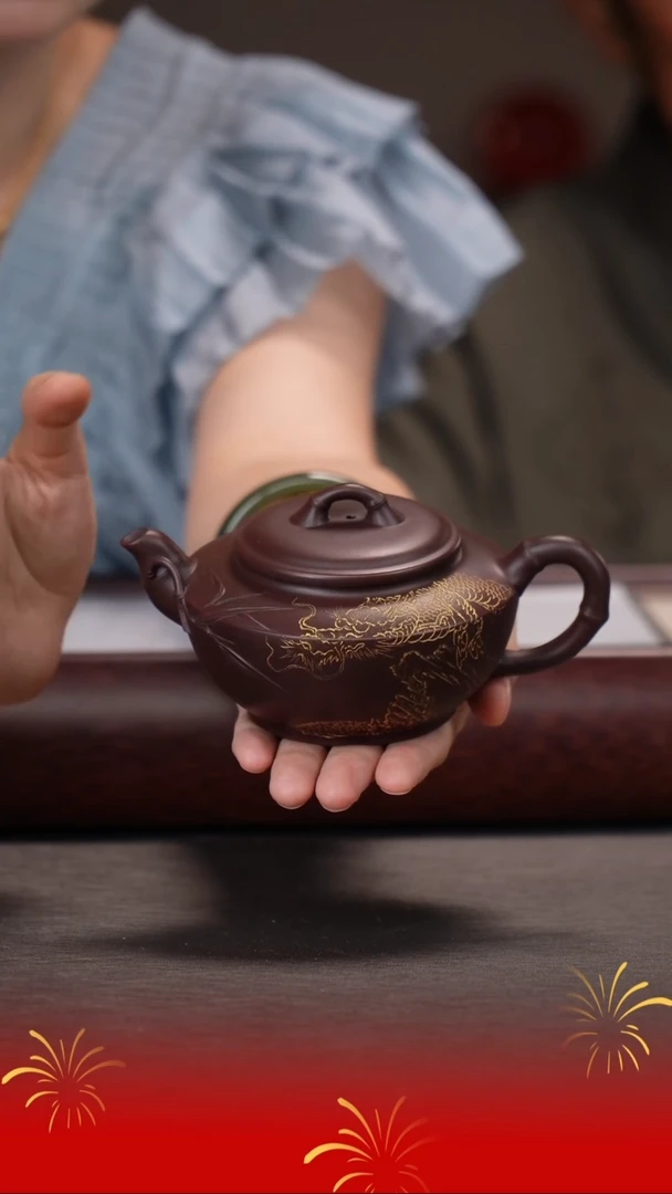 茶壶紫砂邵忠源/古乌泥/竹节婉玉壶/220c