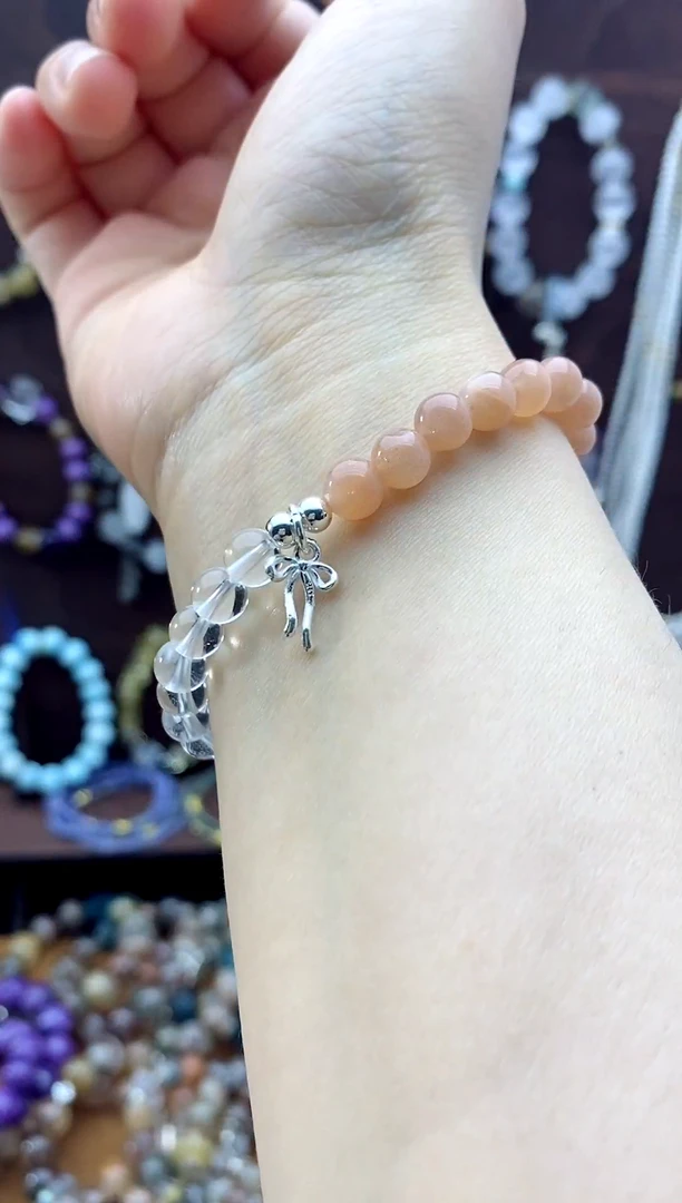 水晶手链未镶嵌太阳石手串+白水晶（天然默认微瑕）