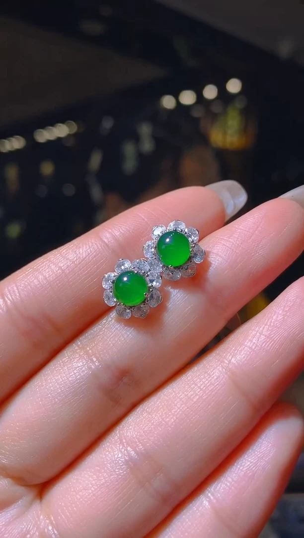 【闪购商品】翡翠耳饰银S925镶嵌019      （多样性发货）