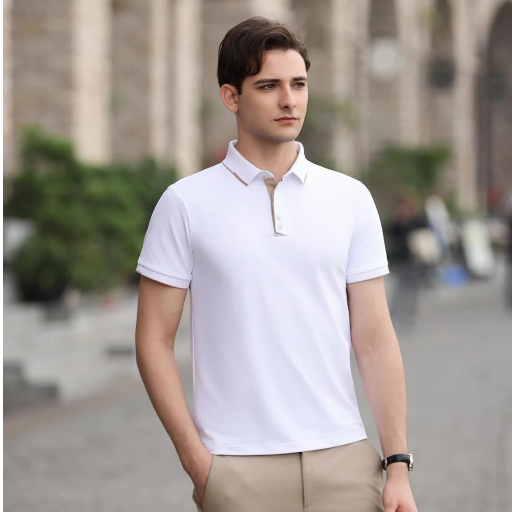 米乐系列二级领空气格织设计师商务翻领polo衫1109