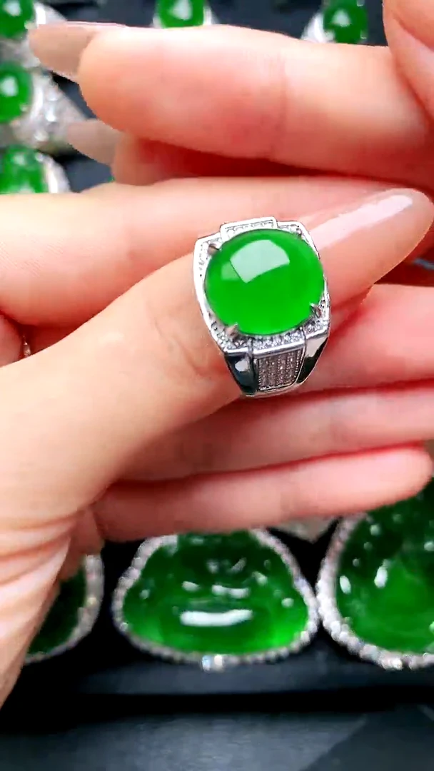 【闪购商品】翡翠戒指银S925镶嵌蛋面男戒1