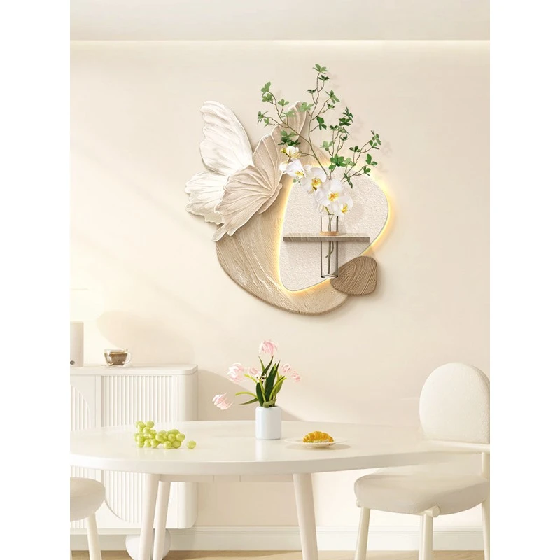 奶油风蝴蝶饭厅装饰画简约高级感2025新款水培绿植客厅餐桌墙挂画