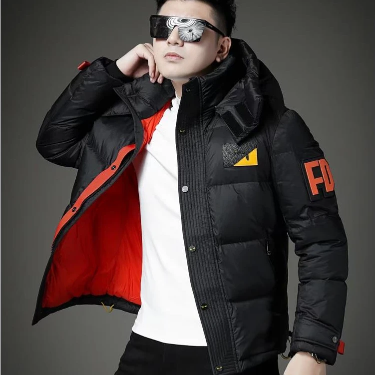 2025冬季新款男士潮流时尚羽绒服夹克男连帽保暖防寒服字母印花男