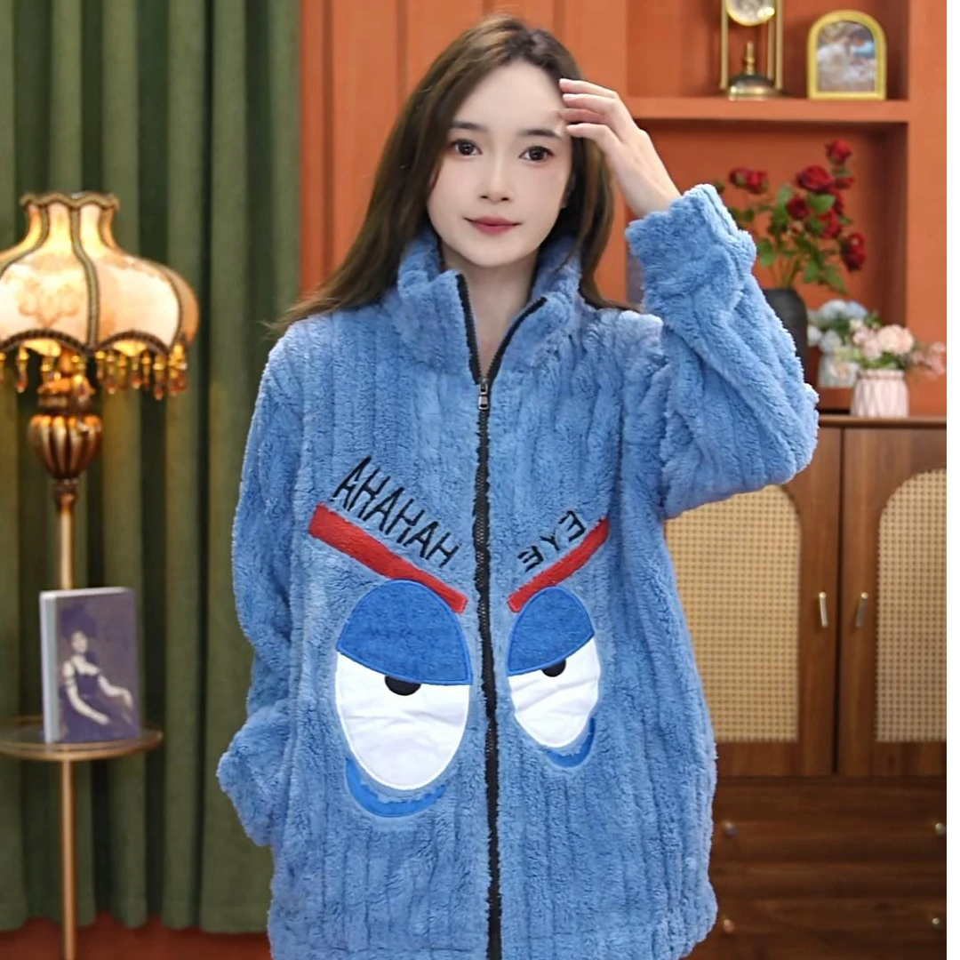 冬季时尚新款加绒加厚女士居家睡衣