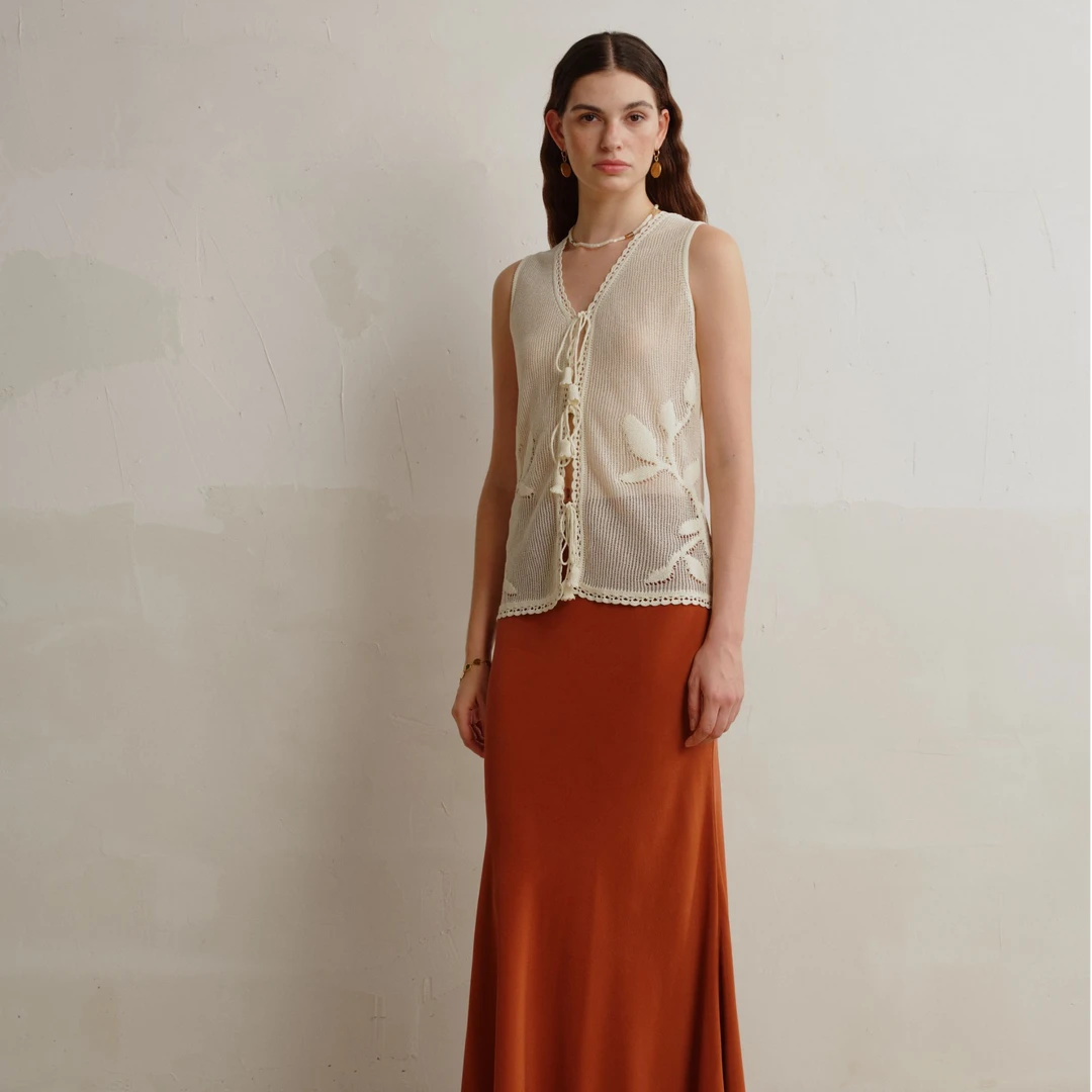 Ecrivain铃兰系带花叶针织背心