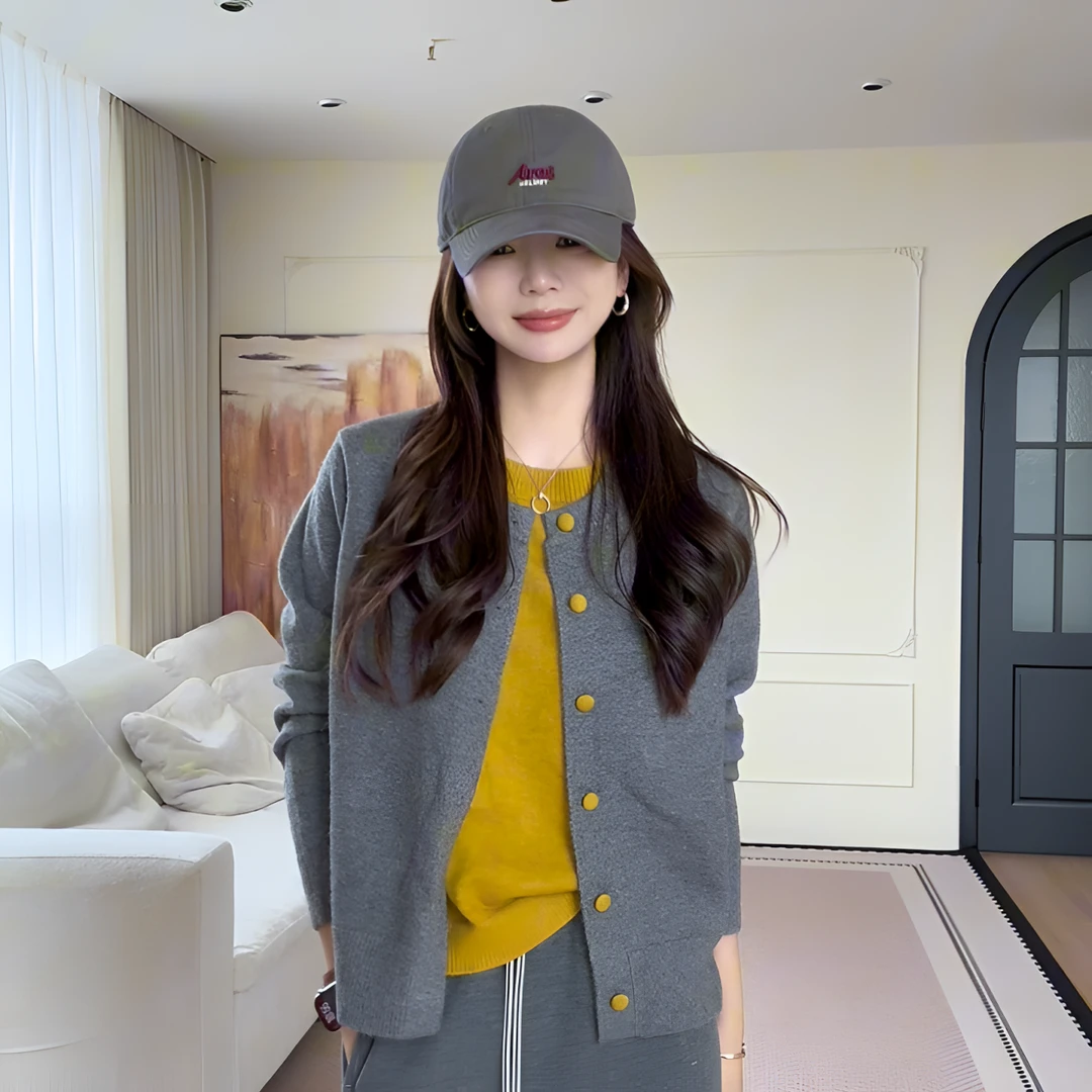 【余欢欢】秋季百搭休闲简约撞色套头假两件针织衫-YHW50839