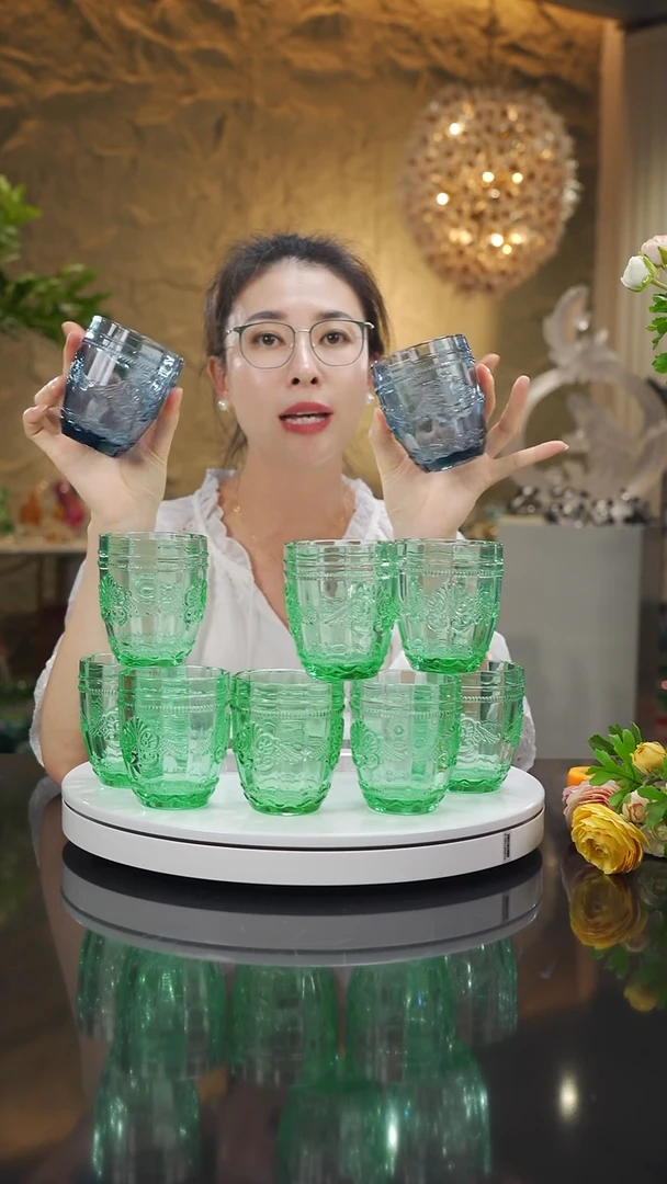 琉璃手工艺品福利蓝色水杯一套八只