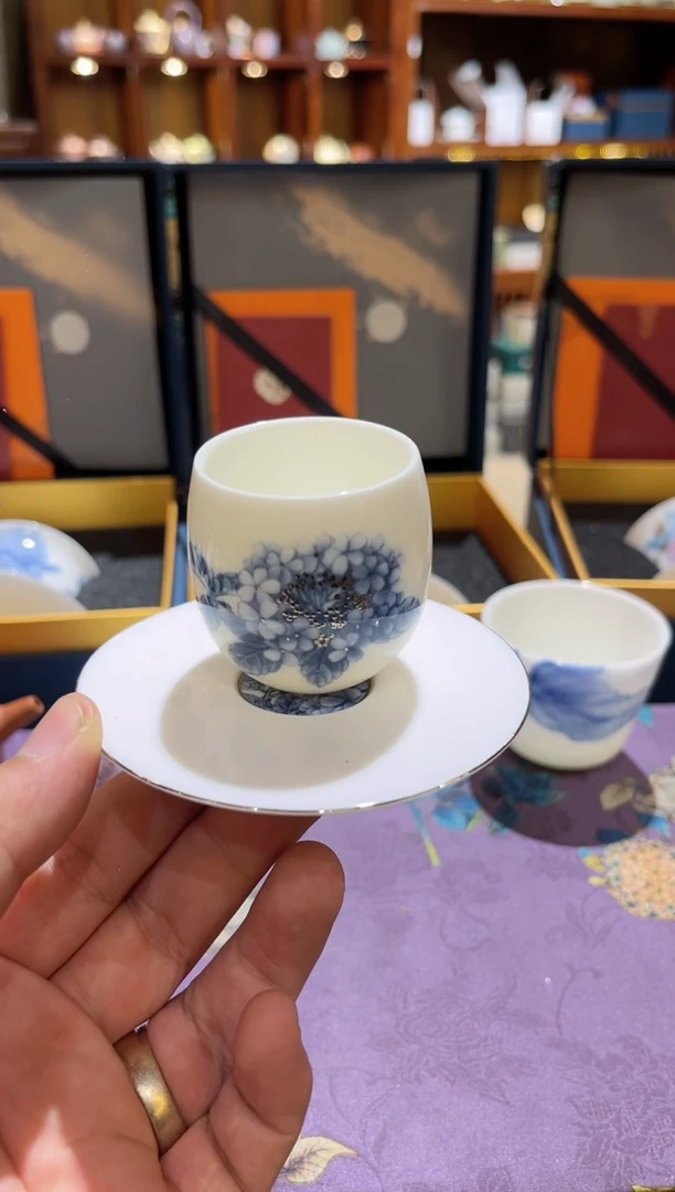 蓝绣球一杯一碟茶具茶具