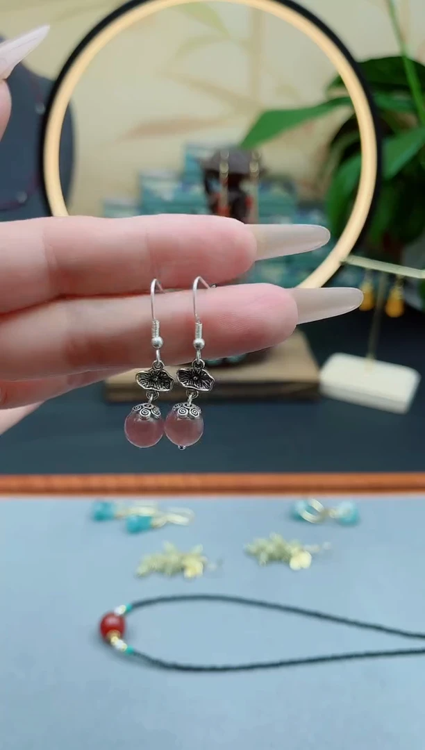 玛瑙/玉髓耳饰银S925镶嵌8856