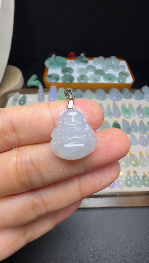 翡翠银S925镶嵌吊坠(不含链)佛公（有纹）