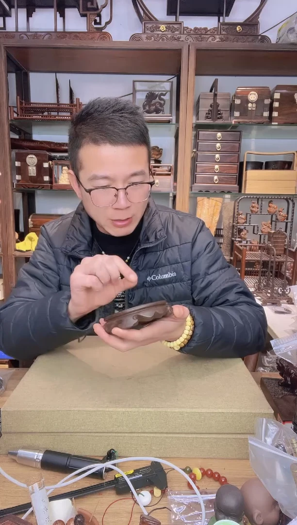 【闪购商品】乌木类书架335黑檀10.5公分圆底座  瑕疵