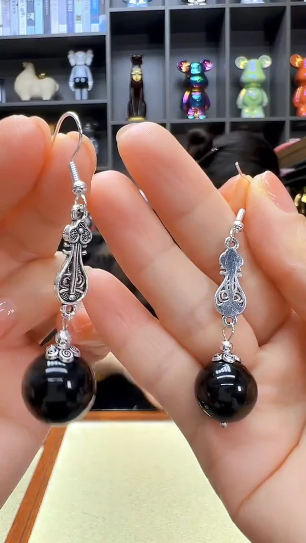 银S925镶嵌黑曜岩颈饰随昔diy劲饰