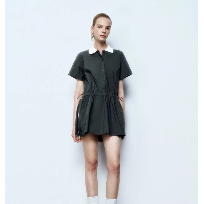 【轻夏运动】UR2025新款女装欧若风撞色抽绳收腰连衣裙UYY750033