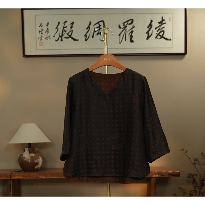 【步履生花-香云纱衬衫】中式国风香云纱衬衫3017
