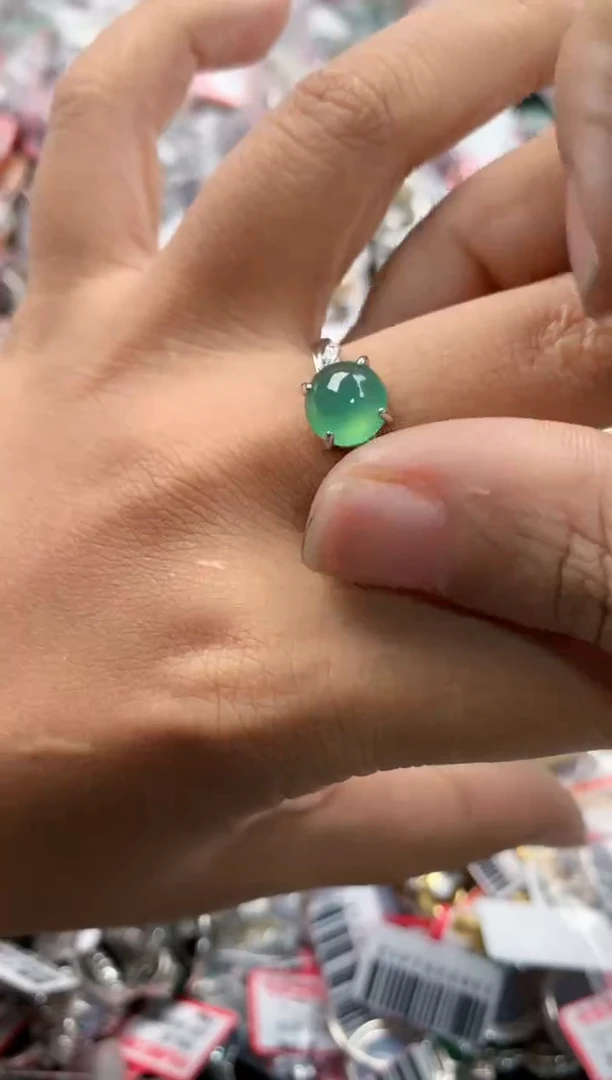 银S925镶嵌戒指翡翠15              7