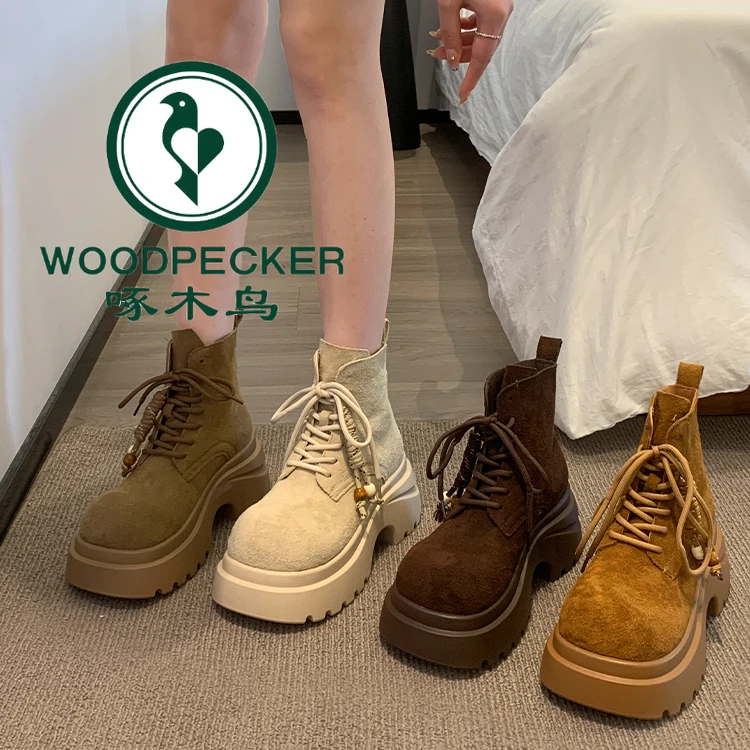 啄木鸟马丁靴女款2025秋季新款短靴草原靴子西部牛仔靴厚底大黄靴