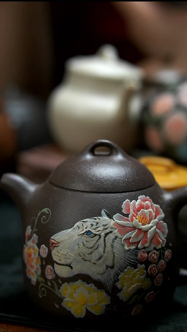 茶壶紫砂天青猛虎秦权壶