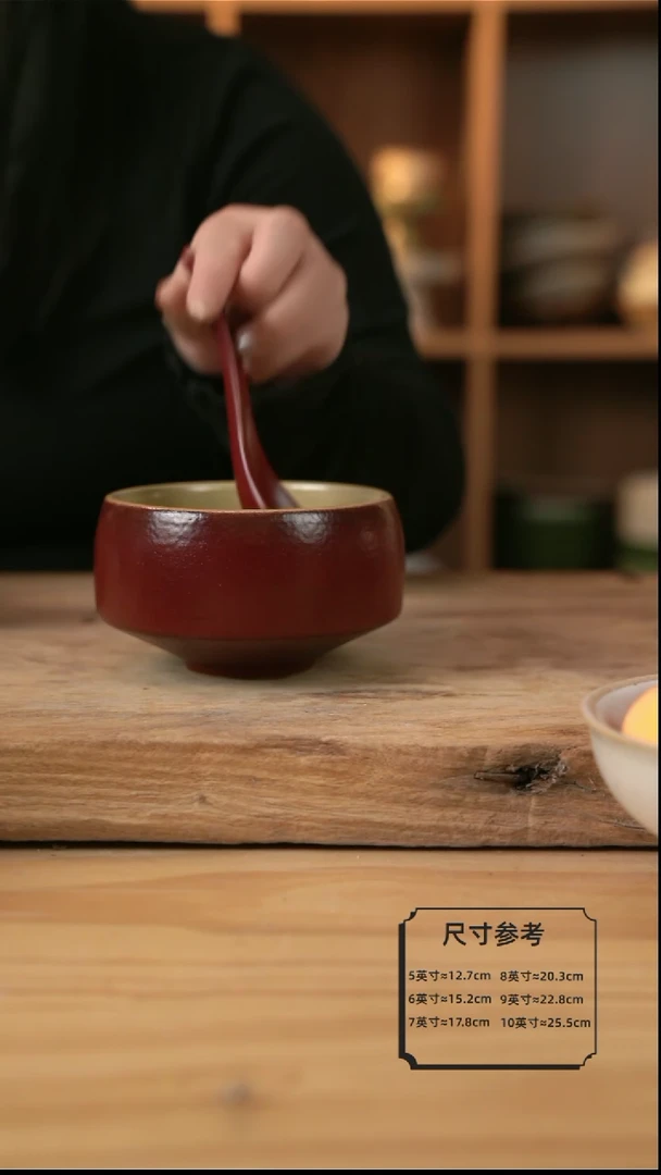 【闪购商品】复古红色的钵钵碗加勺子