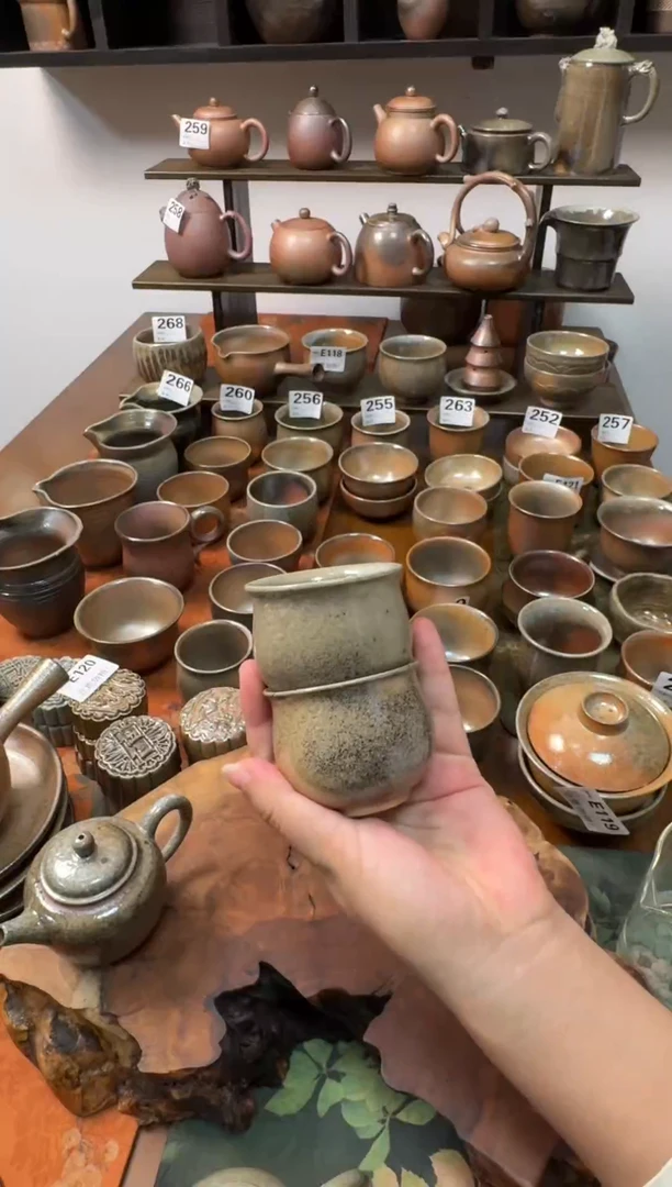 坭兴陶只*欢柴烧玉兰杯拍一发二