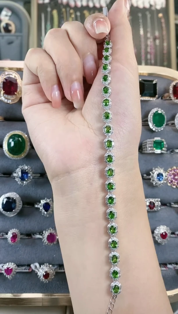 手链透辉石银S925镶嵌·