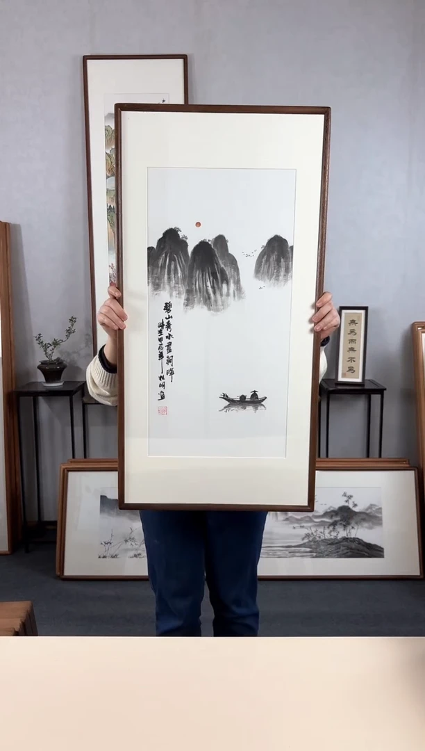 【闪购商品】国画手绘*水墨山水*47*92cm实木框