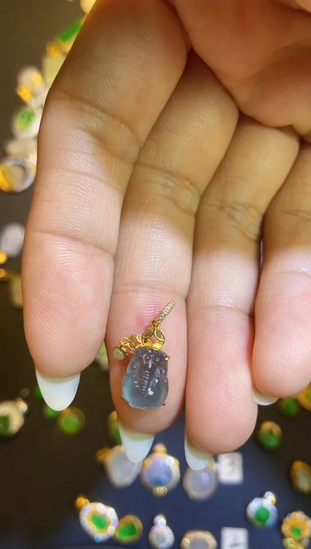 翡翠18K金镶嵌吊坠(不含链)圆*芹1