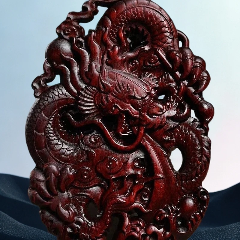实木双面镂空雕刻龙吊坠招财龙牌手把件木质本手工貔貅麒麟小摆件