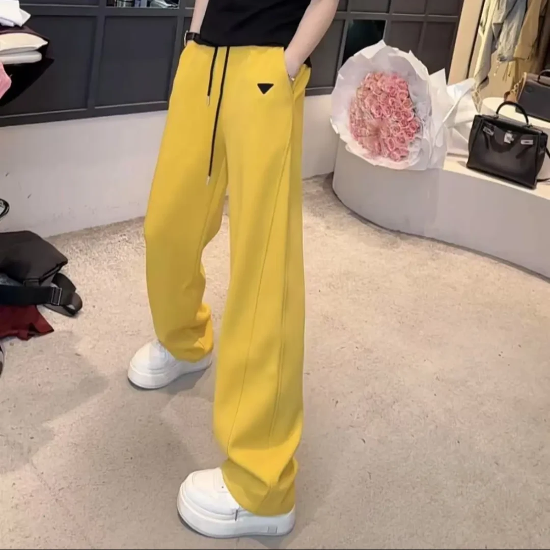 早春新款纯色长裤气质百搭显瘦减龄设计感直筒阔腿裤抽绳休闲长裤