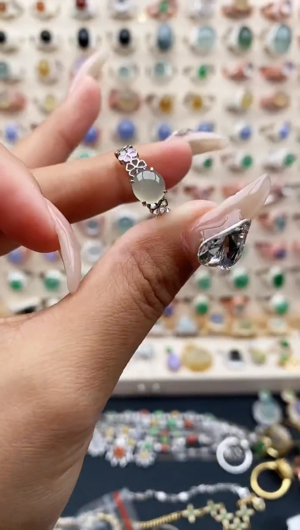 【闪购商品】翡翠戒指银S925镶嵌天然A货翡翠111  2+3