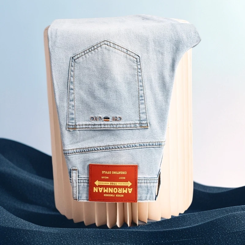 宾斯洛特时尚新款浅蓝色牛仔裤男修身小直筒夏裤男款薄款九分男裤