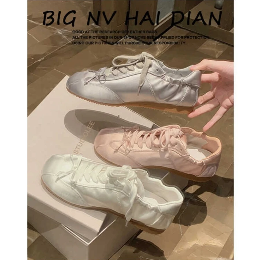 2024年夏新款平底德训鞋蝴蝶结百搭休闲鞋缎面芭蕾风运动休闲鞋潮